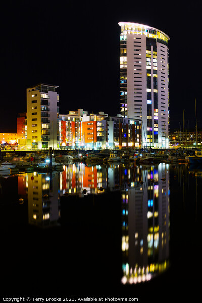 Swansea Marina ft the Meridian Tower Picture Board by Terry Brooks