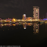 Buy canvas prints of Swansea Marina at Night Reflecting in the Water by Terry Brooks