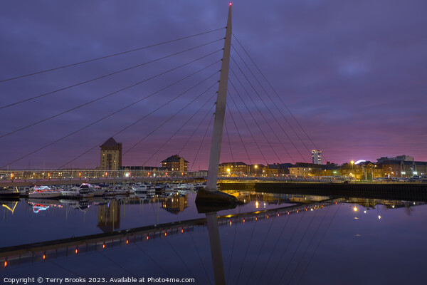 Swansea Marina Sail Bridge at Dusk Picture Board by Terry Brooks