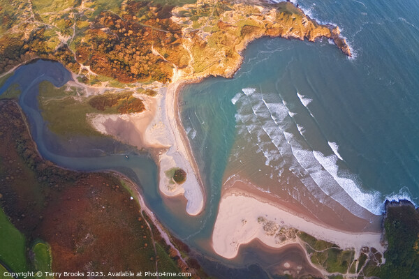 Three Cliffs Bay Colourful Aerial Photograph Picture Board by Terry Brooks