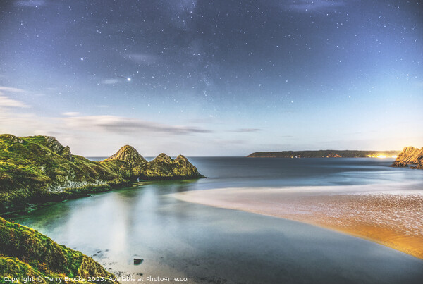 Star Trails over Three Cliffs Bay, Gower, South Wales Picture Board by Terry Brooks