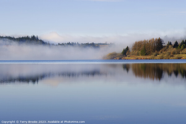 Misty Usk Reservoir in Wales Picture Board by Terry Brooks