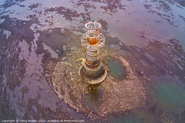 Aerial Photograph of Whiteford Lighthouse Lovely Muted Colours Picture Board by Terry Brooks