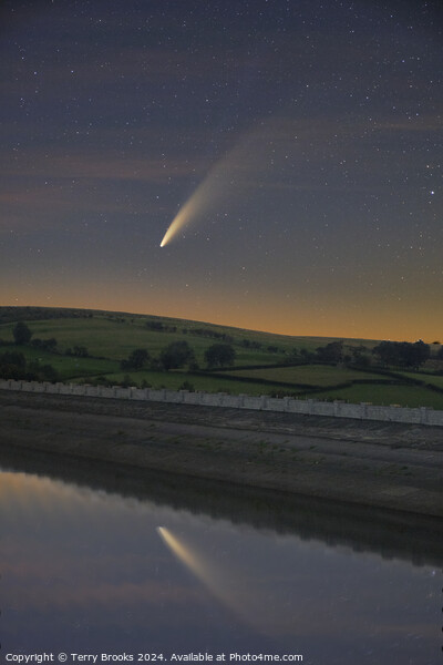 Neowise Comet Reflecting in the Usk Reservoir Picture Board by Terry Brooks