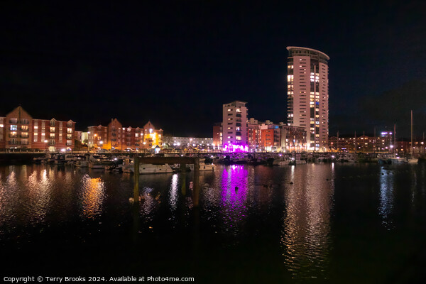 Swansea Marina at Night Picture Board by Terry Brooks