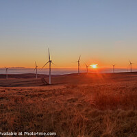 Buy canvas prints of Sunset Panorama Over Betws Mountain Wind Farm by Terry Brooks