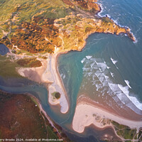 Buy canvas prints of Three Cliffs Bay Aerial View by Terry Brooks