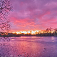 Buy canvas prints of Sunset over Frozen Lake by Terry Brooks