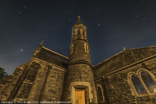 St David's Church, Ystalyfera with a Starry Sky Above Picture Board by Terry Brooks