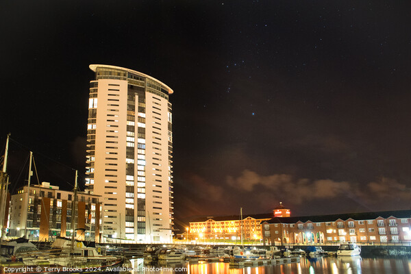 Swansea Marina Meridian Tower and Orion Picture Board by Terry Brooks