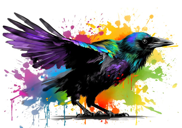 AI Colour Splash Crow Picture Board by Craig Doogan Digital Art