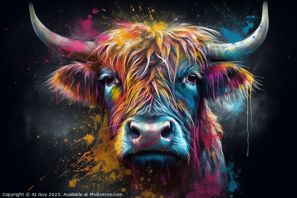 Highland Cow Colour Splash Picture Board by Craig Doogan Digital Art