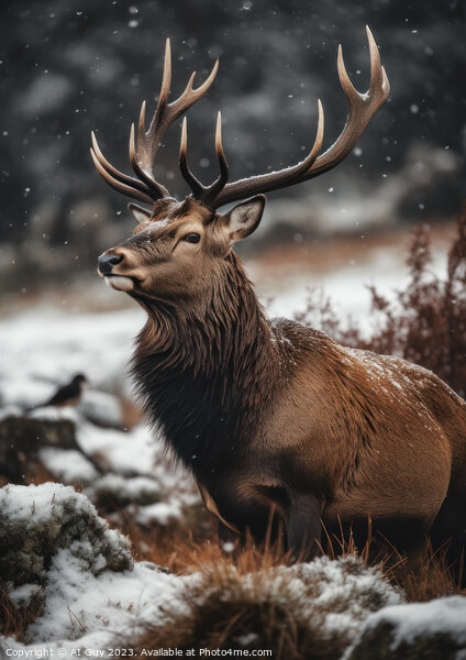 Deer Stag in the Snow Picture Board by Craig Doogan Digital Art