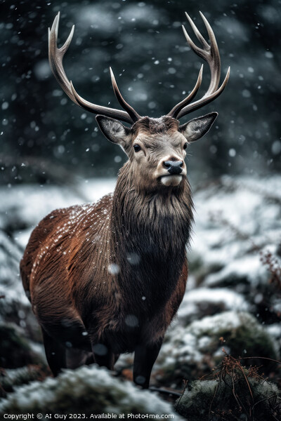 Snowy Deer Stag Picture Board by Craig Doogan Digital Art