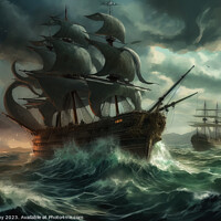 Buy canvas prints of Ship on Stormy Sea by Craig Doogan Digital Art