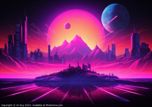 Synthwave City Mountains Picture Board by Craig Doogan Digital Art