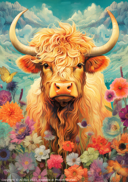 Highland Cow Digital Painting Picture Board by Craig Doogan Digital Art