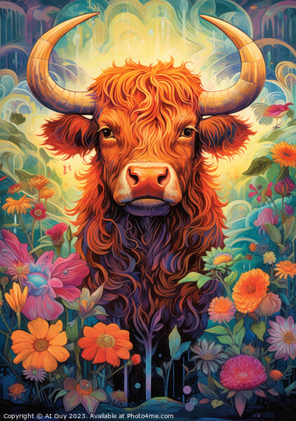 Highland Cow Digital Painting Picture Board by Craig Doogan Digital Art
