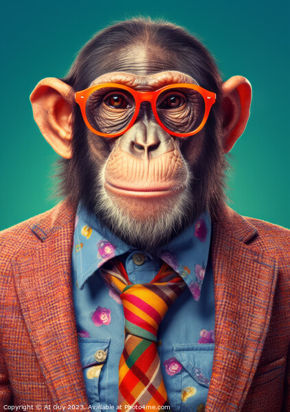 Comical Hipster Chimp Digital Painting Picture Board by Craig Doogan Digital Art