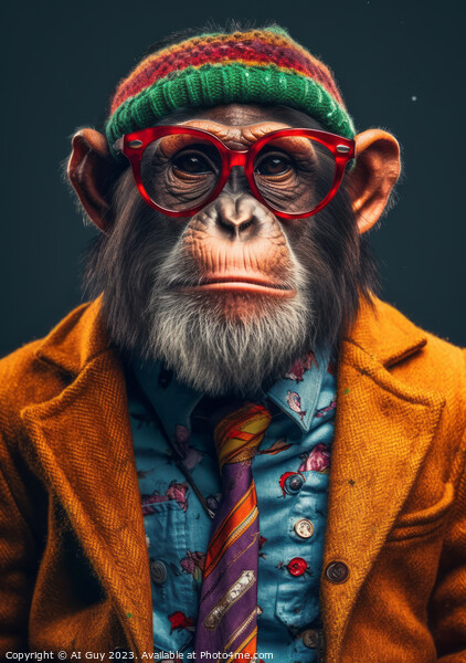 Comical Hipster Chimp Digital Painting Picture Board by Craig Doogan Digital Art