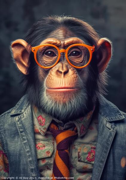 Comical Hipster Chimp Digital Painting Picture Board by Craig Doogan Digital Art