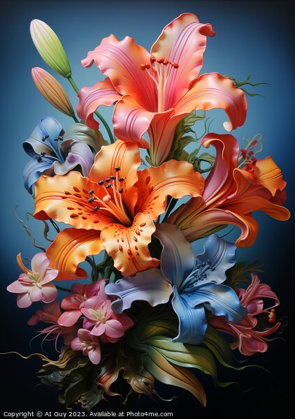 Colourful Bouquet Flower Digital Painting Picture Board by Craig Doogan Digital Art