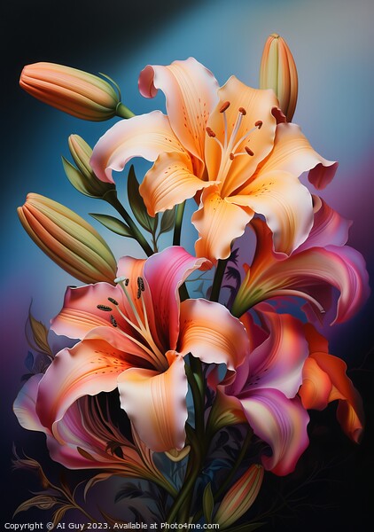 Colourful Bouquet Flower Digital Painting Picture Board by Craig Doogan Digital Art