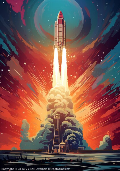 Space Rocket Illustration Picture Board by Craig Doogan Digital Art
