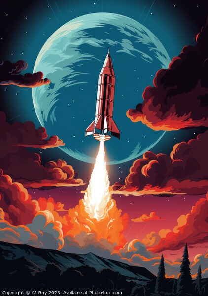 Space Rocket Illustration Picture Board by Craig Doogan Digital Art