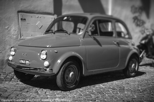 Old FIAT Cinquecento Black and White Picture Board by Stefano Senise