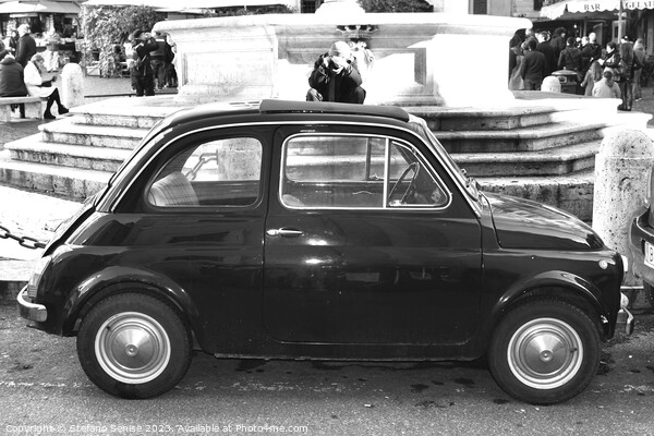 Vintage FIAT 500 on Rome street in black and white Picture Board by Stefano Senise
