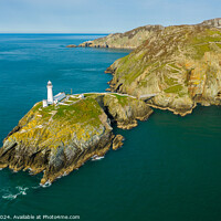 Buy canvas prints of Aerial View of South Stack Lighthouse From Above the Sea, Anglesey, Wales by Steve 