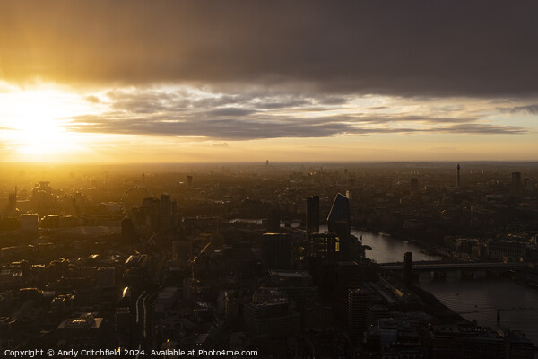 Bright Sunset over London and The River Thames Picture Board by Andy Critchfield