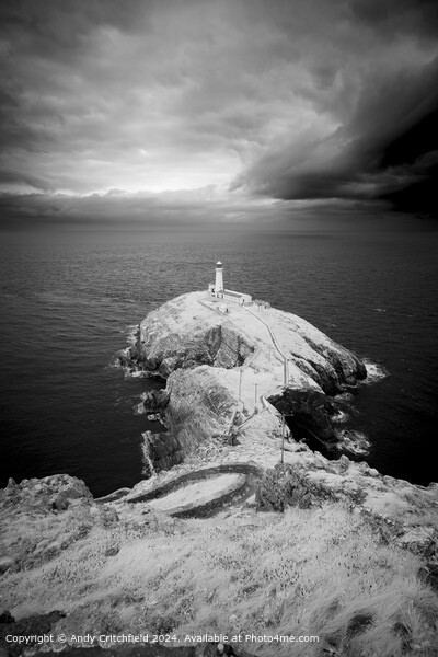 South Stack Lighthouse Moody Sky Picture Board by Andy Critchfield