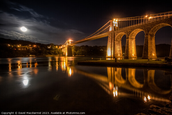 Menai Bridge at night Picture Board by David Macdiarmid