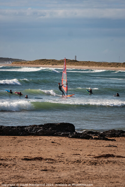 Rhosneigr Beach Windsurfers Picture Board by David Macdiarmid