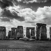 Buy canvas prints of Stonehenge Black & White Panorama by David Macdiarmid