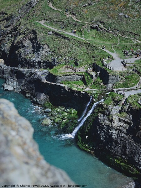 Tintagel waterfall cliffs Picture Board by Charles Powell