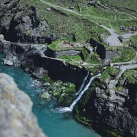 Buy canvas prints of Tintagel waterfall cliffs by Charles Powell