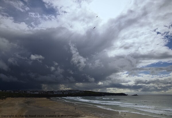 Moody Newquay sky Picture Board by Charles Powell