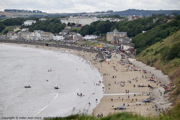 Filey Bay beach view from the Brigg Picture Board by Helen Reid