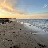 Buy canvas prints of Beadnell Bay Northhumberland sunset by Helen Reid