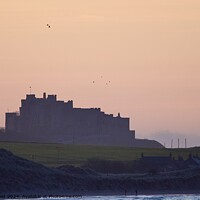 Buy canvas prints of Bamburgh Castle at sunset  by Helen Reid