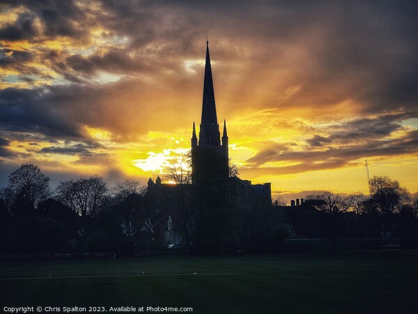 Dramatic view of Norwich Cathedral Picture Board by Chris Spalton