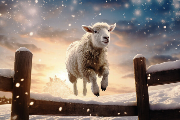 Sheep jumping over fence  Picture Board by CC Designs