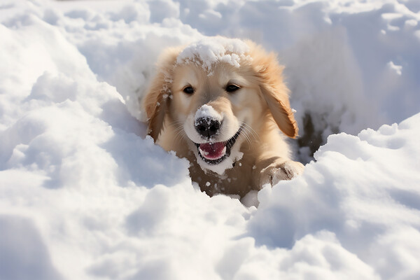 Golden retriever playing int he snow  Picture Board by CC Designs