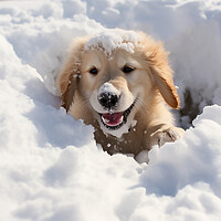 Buy canvas prints of Golden retriever playing int he snow  by CC Designs