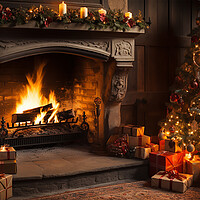 Buy canvas prints of Christmas Tree by the Warm Fire  by CC Designs