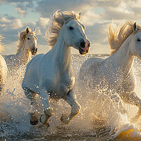 Buy canvas prints of Wild Horses Running through the Surf  by CC Designs