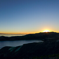 Buy canvas prints of Isla del Sol sunset behind mountains on Lake Titicaca by Madeleine Deaton